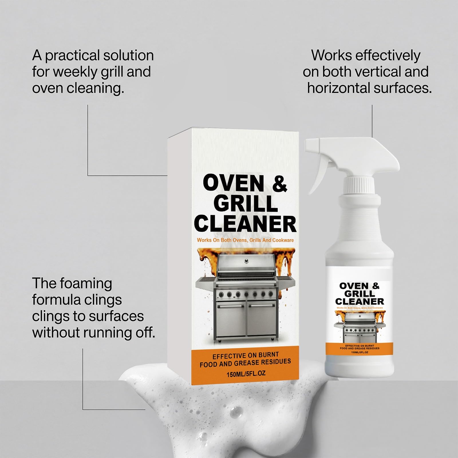 Küche Spray Fett Entferner, Edelstahl Reiniger, Heavy Duty Ofenreiniger, Luftfräter Reiniger Heavy Duty, Effektive Flecken Entferner Für Gebackene Lebensmittel Verbranntes Fett. (5PCS)