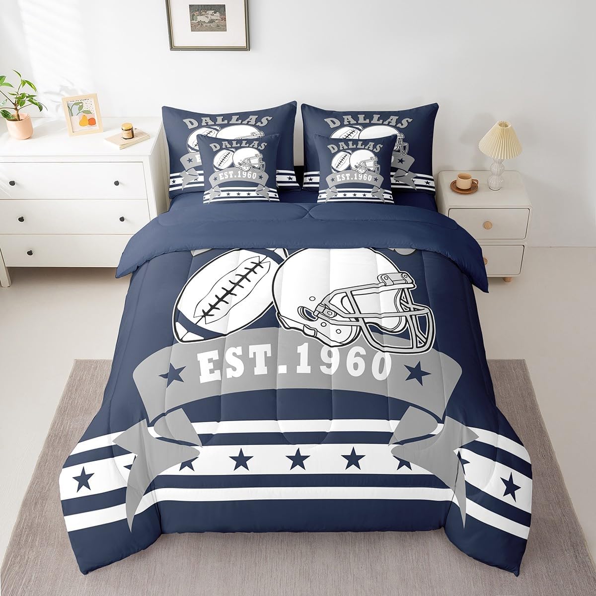 Erosebridal 7Pcs Football City Themed Comforter Sets Queen, Boys Sports Style Bedding Gridiron Lovers Bedding Set with 2 Pillowcases & 2 Throw Pillow Covers, Bed Set - Image 2