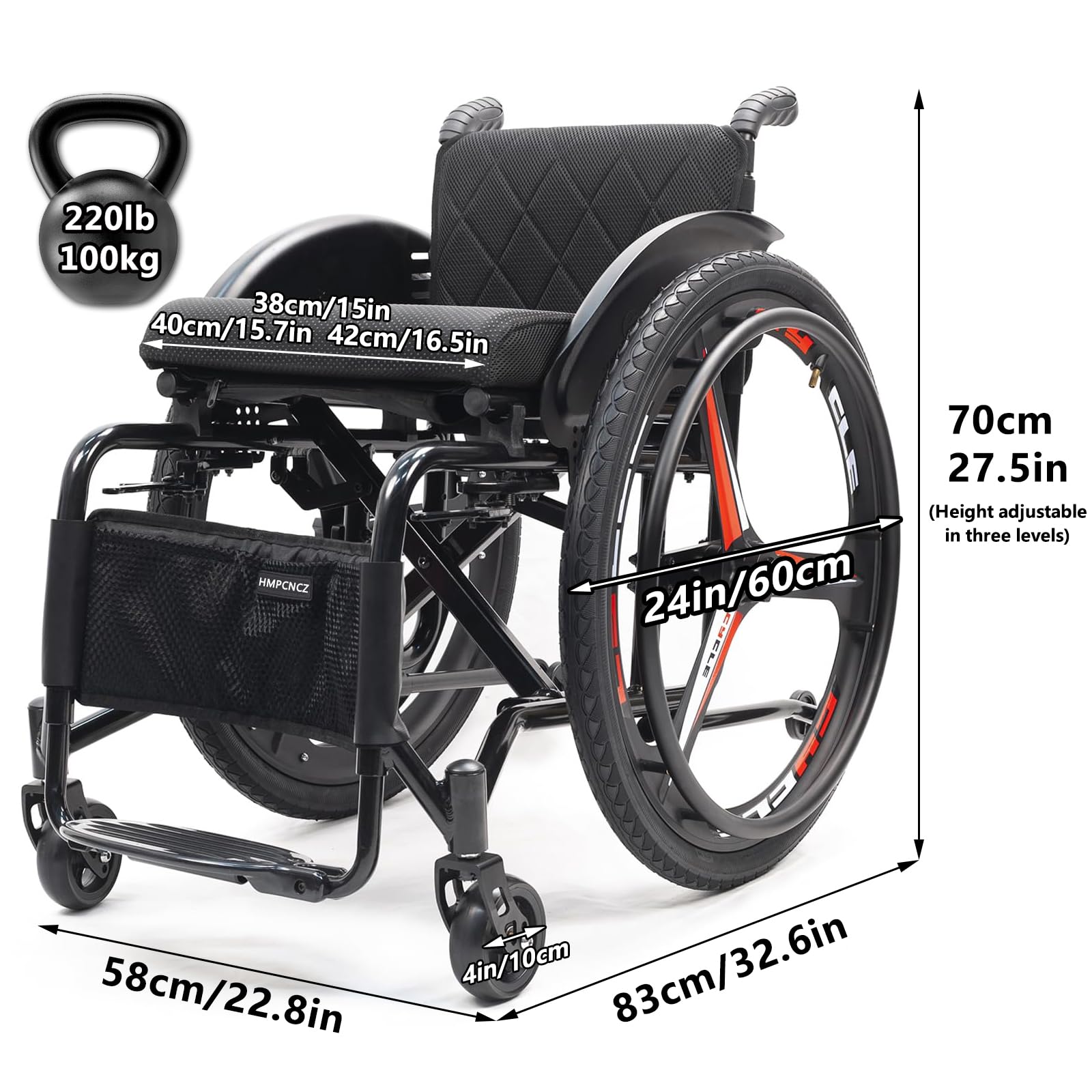 Silla De Ruedas Deportivas Portátiles Para Adultos, Silla De Silla De Deportes Ultra Ligero De Terrrain, Silla De Rueda Manual Autopropulsada, Ruedas Traseras De Liberación Rápida Y Ruedas Anti-punta(