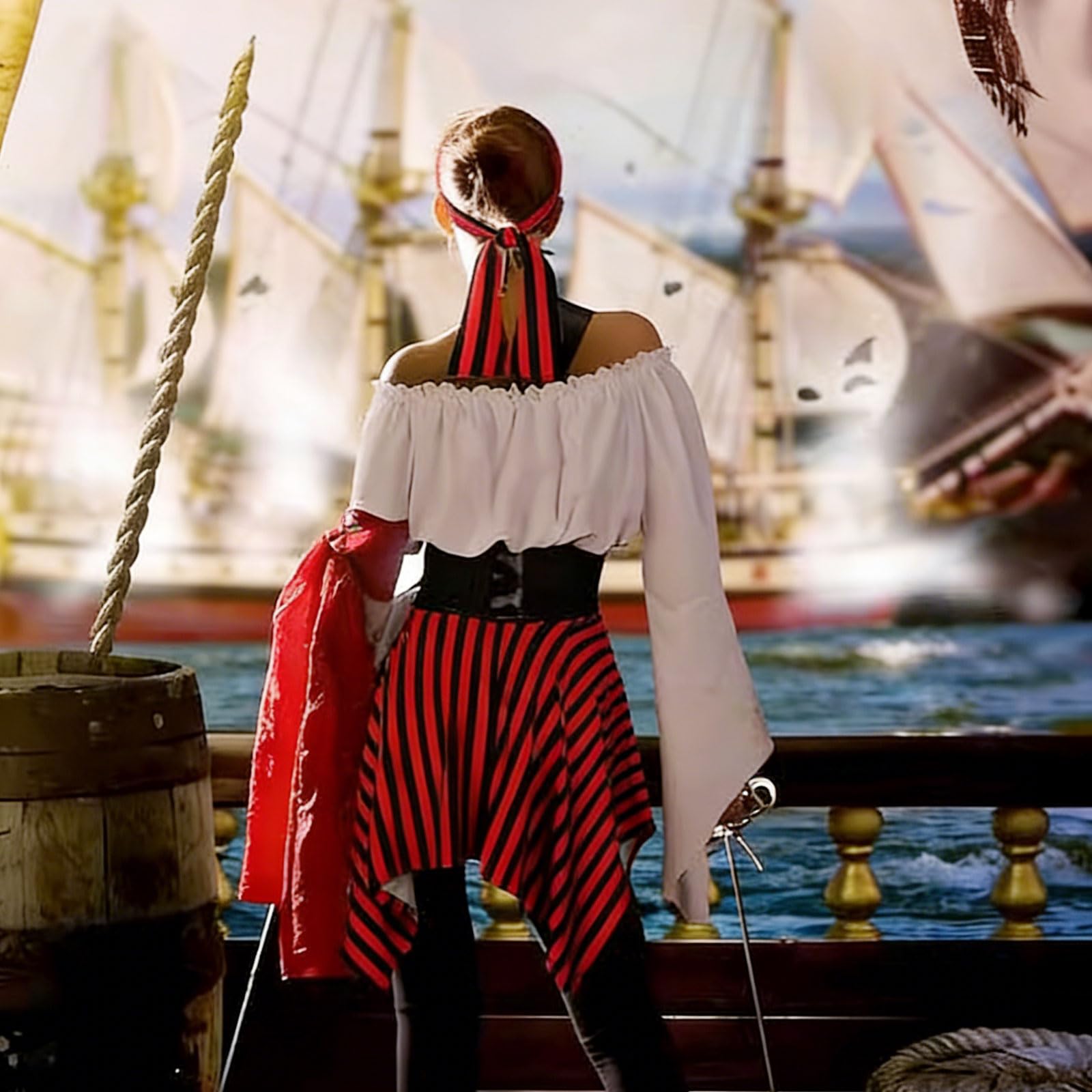 Bocguy Kostium piracki damski, kostium pirata, kostium pirata, kostium karnawałowy, damski pirat, średniowieczny strój dla dorosłych, na Halloween, karnawał, imprezę, cosplay