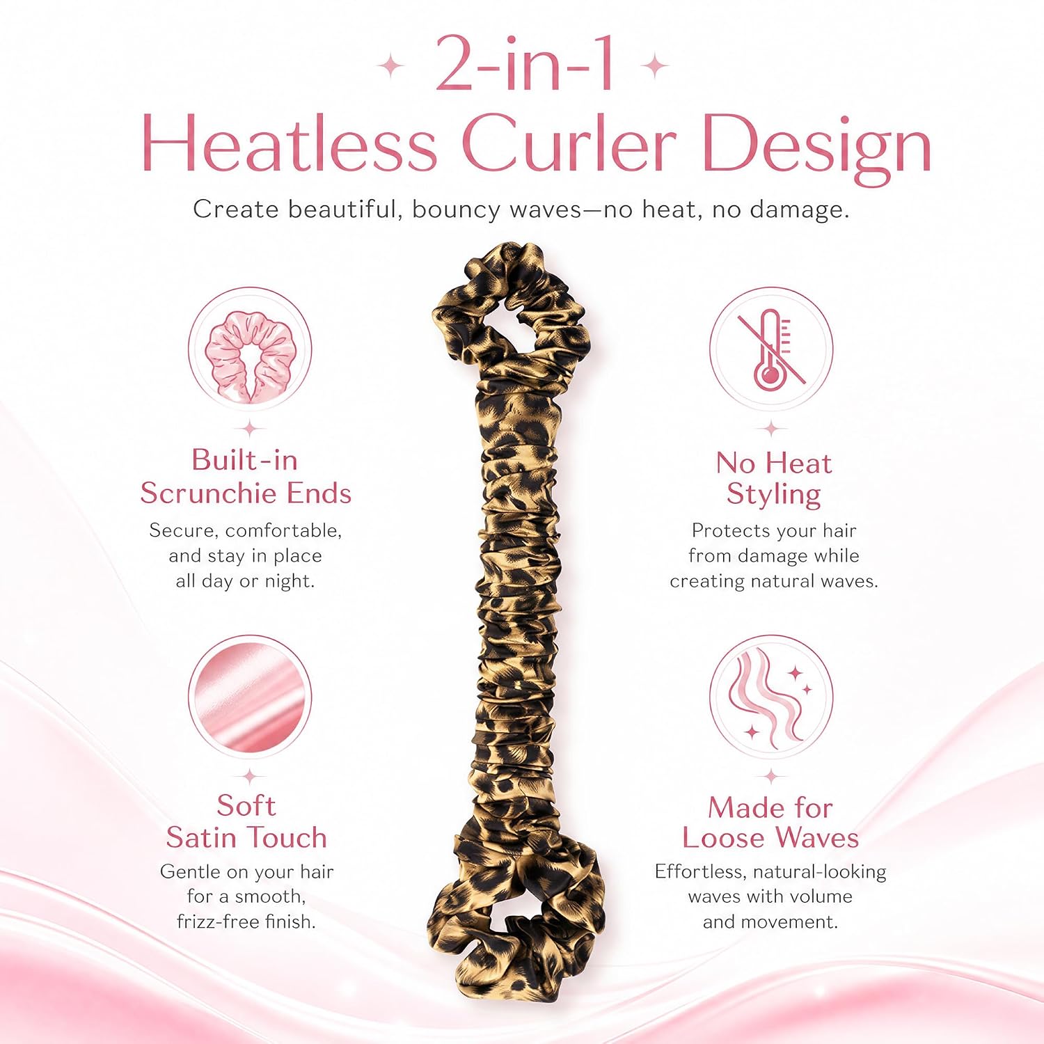 Luckybear Overnight Heatless Hair Curler with Built-In Scrunchies, Leopard image 2