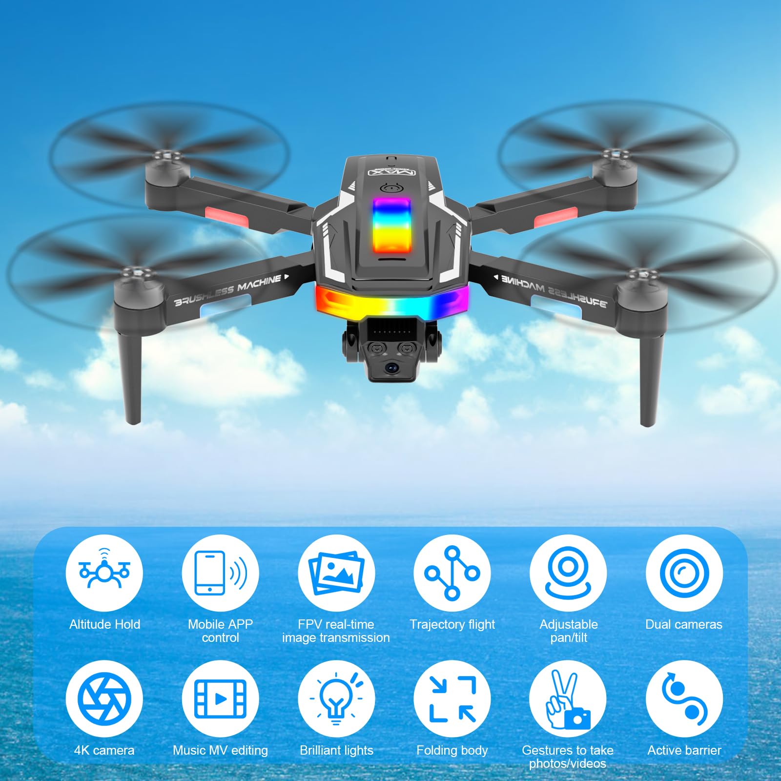 Dron con 2 Cámara 4K HD, GuKKK RC Quadcopter Drone Plegable para Principiantes, 90°Eléctrica ajustable FPV Dron con 2 Baterías y Bolsa Portátil, Juguetes para Niños y Niñas Regalos Navidad
