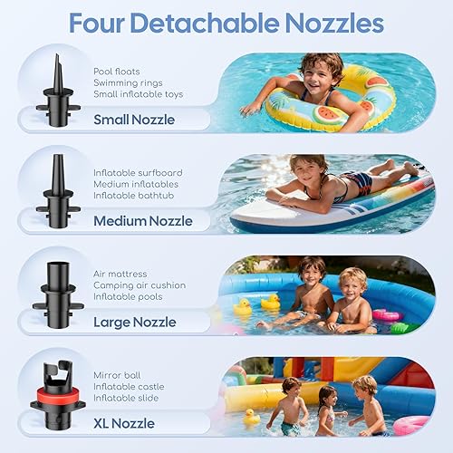 Miniatura 3 de Bomba de aire eléctrica, bomba de colchón de aire portátil de 4 boquillas con bolsa de almacenamiento, infladordeflador de llenado rápido para