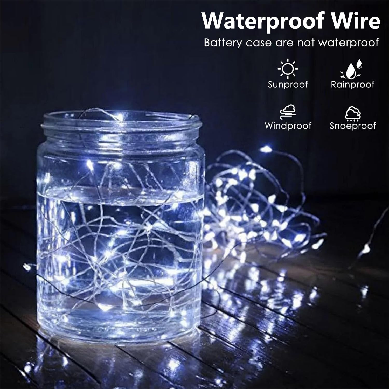 Weiße Lichterkette, batteriebetrieben mit Timer, wasserdicht, 50 LEDs, für den Innen- und Außenbereich, funkelnde Lichter für Schlafzimmer, Zuhause, Hochzeit, Geburtstag, Weihnachten, Partys,