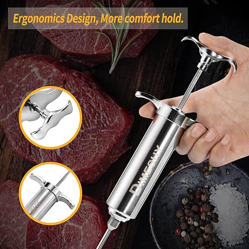 Miniatura 2 de Kit de inyector de carne de acero inoxidable 304 resistente con barril de gran capacidad de 2 onzas con 3 agujas comerciales de adobo
