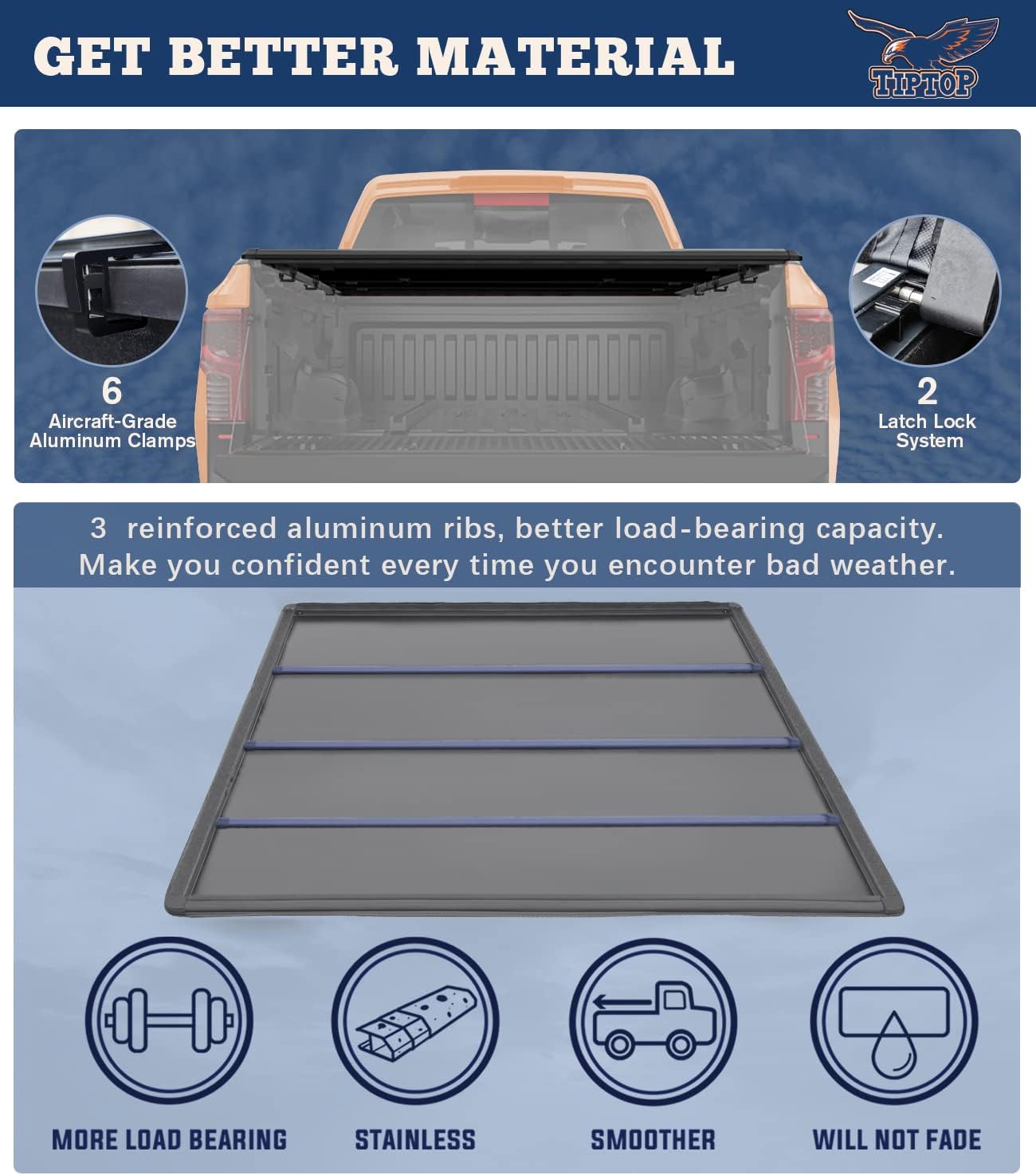TIPTOP Soft Roll-Up Tonneau Cover Truck Bed for 2022 2023 2024 2025 2026 Ford Maverick 4.5ft Bed (54.4") | TP1 |