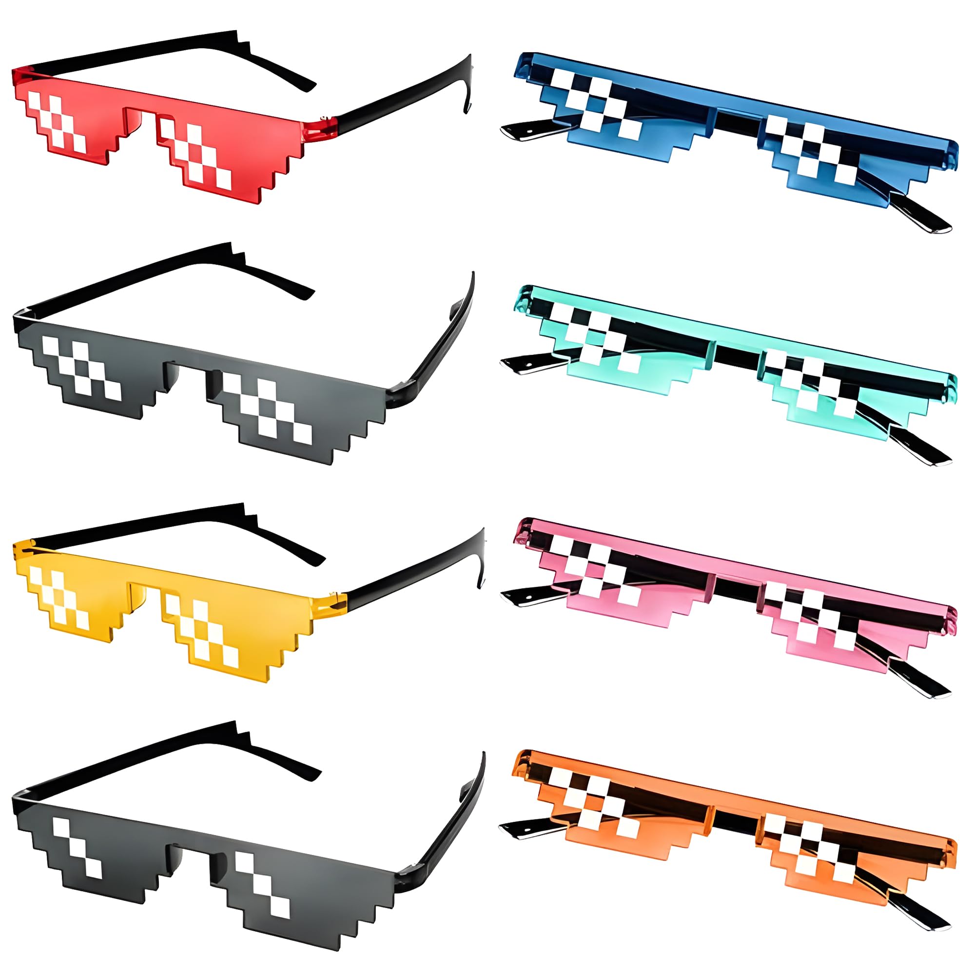 cadelon 8 Pairs Pixel Glasses for Adults, Multicolor Mosaic Sunglasses - High Quality Plastic Funny Glasses for Party, Rave Events and Costume Accessories