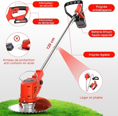 OUTIGO Decespugliatore a Batteria, Tagliaerba Elettrico a Batteria da 800 W, Taglia Erba da Giardino Elettrico con 4 Tipi di Lame,pieghevole - 2
