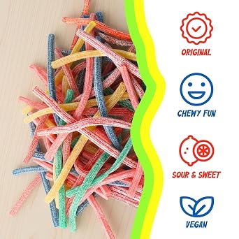 Sour Power Rainbow Candy Straws, 2.5 lb Bulk Tub Resealable, Vegan Sour Strawberry Blue Raspberry Green Apple Tutti Frutti Straws Since 1985, Soft Chewy Sweet Tart, Non-GMO Gelatin Free, Sour Rainbow Candy Bulk Bubble Wrapped and Boxed for Shipping