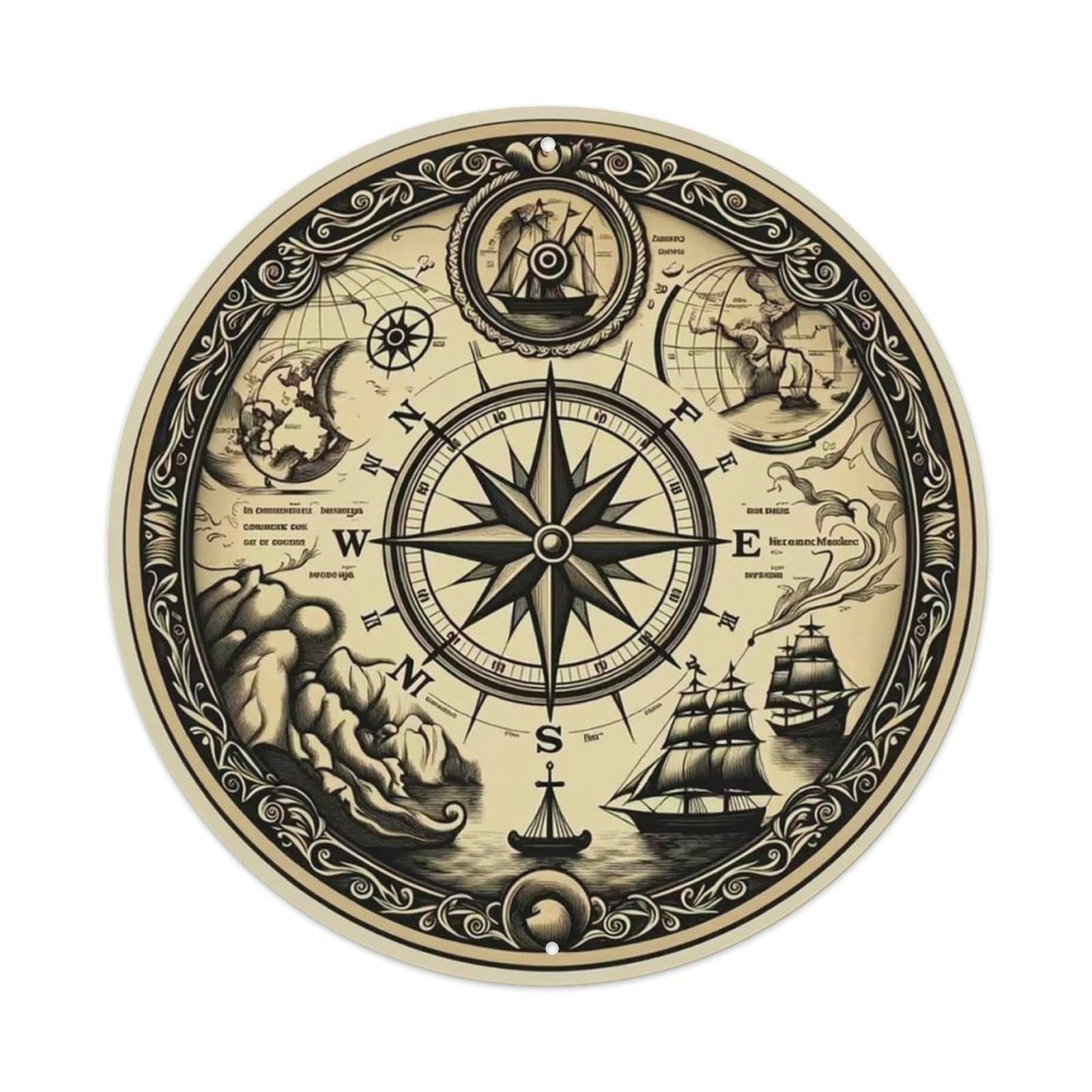 Vintage Nautical Compass World Map Atoll Legacy Metal Tin Sign