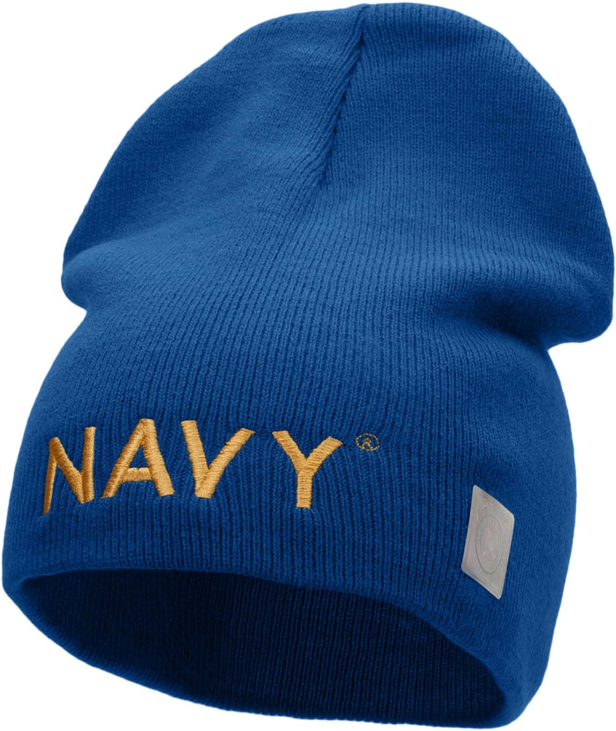 Navy Military Embroidered Short Beanie Made in USA