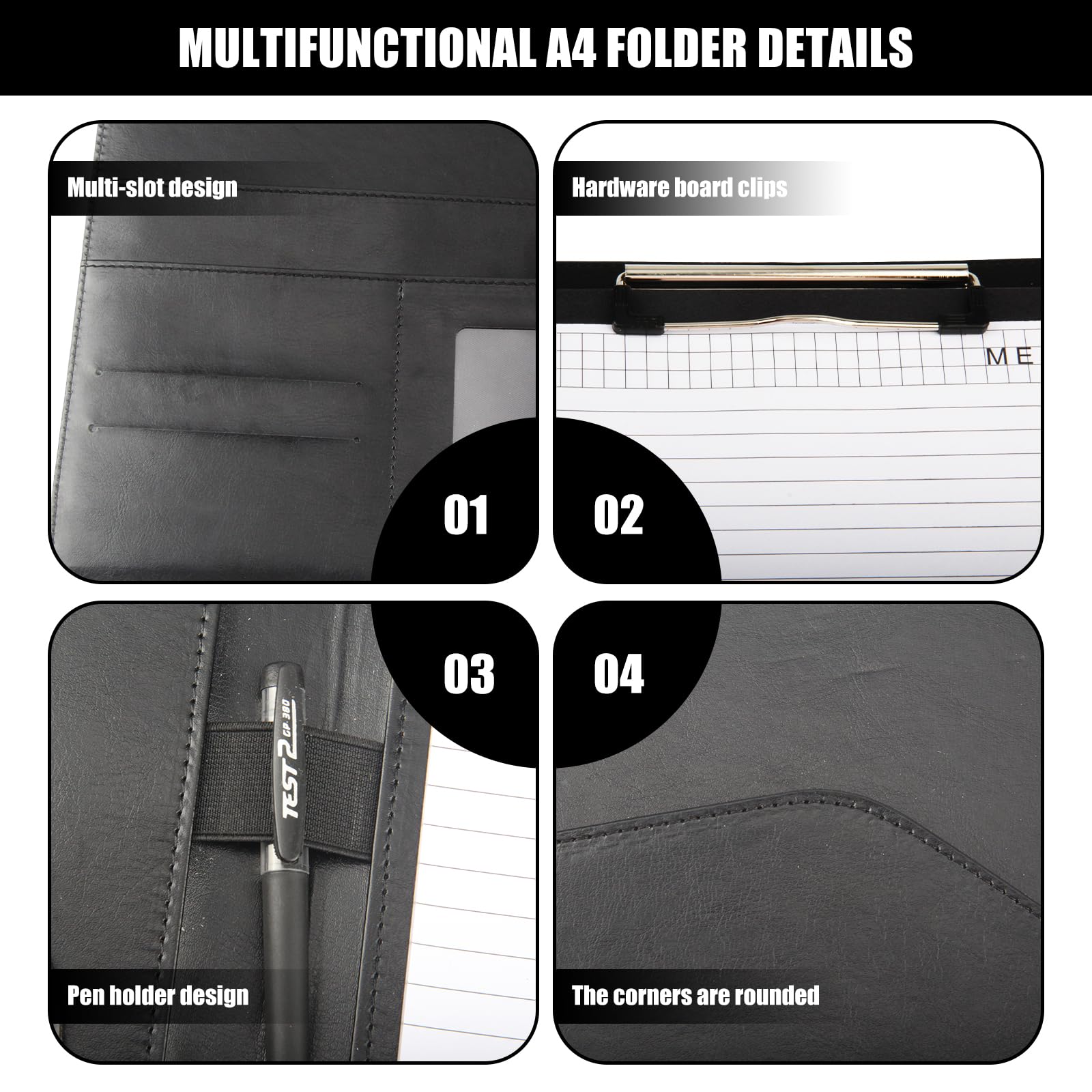 Porta Documenti A4 PU Organizer Portablocchi Cartella Nero