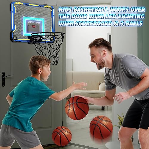 Miniatura 12 de Aro de baloncesto para interiores para niños de 5, 6, 7, 8, 9 y 10 años, mini aro de baloncesto con marcador electrónico sobre la puerta, regalo