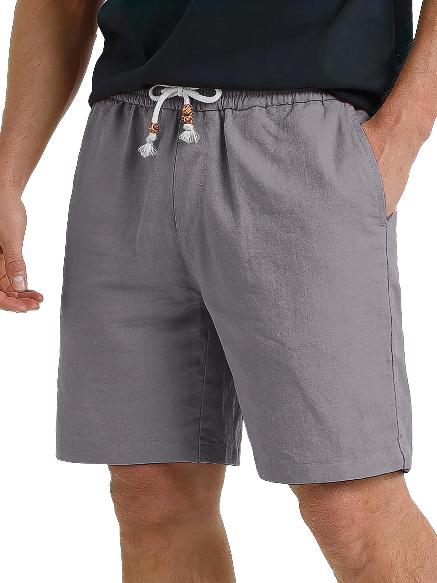 HOTake Men's Linen Shorts Casual Drawstring Elastic Waist Summer Beach Vacation Shorts