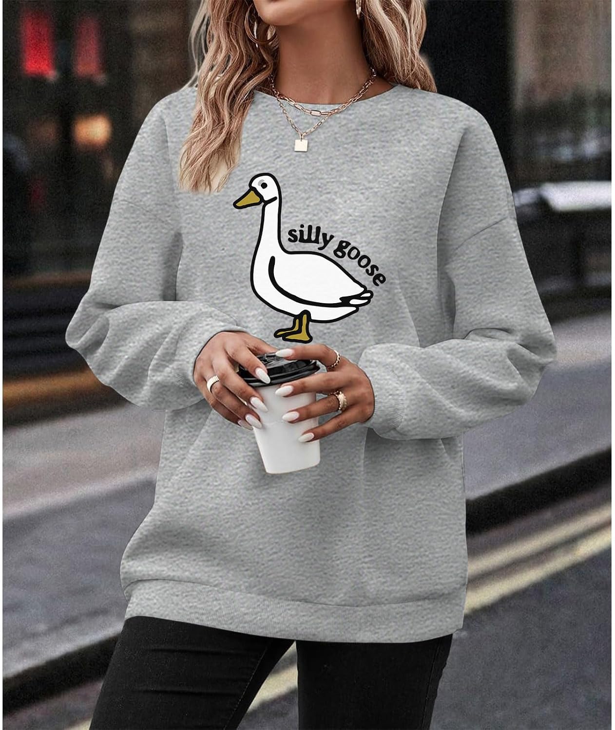 Cute Silly Goose Sweatshirt for Women Teen Girls Duck Letter Graphic Crewneck Long Sleeve Shirt Hoodie Pullover Tops image 3