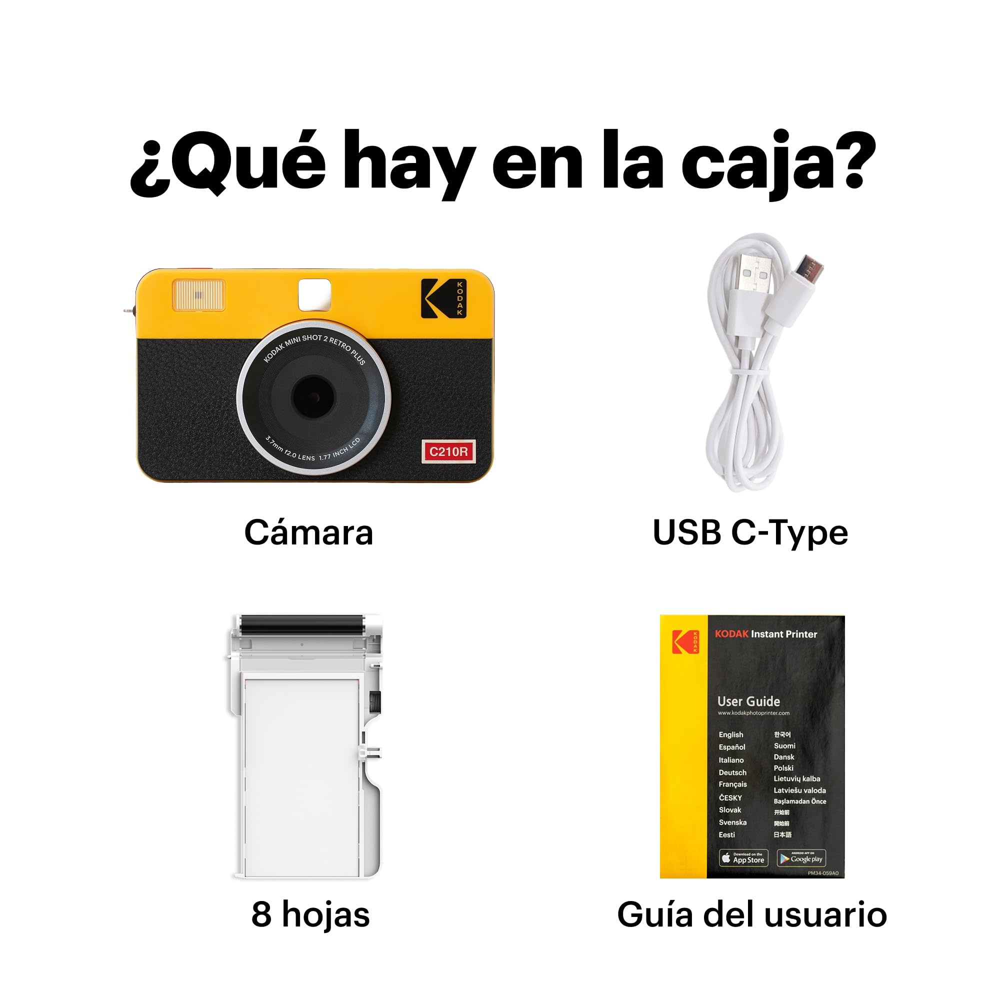KODAK Mini Shot 2 Retro 4PASS 2-in-1 Cámara instantánea e Impresora fotográfica (5,3 x 8,6 cm) + 8 Hojas, Amarillo