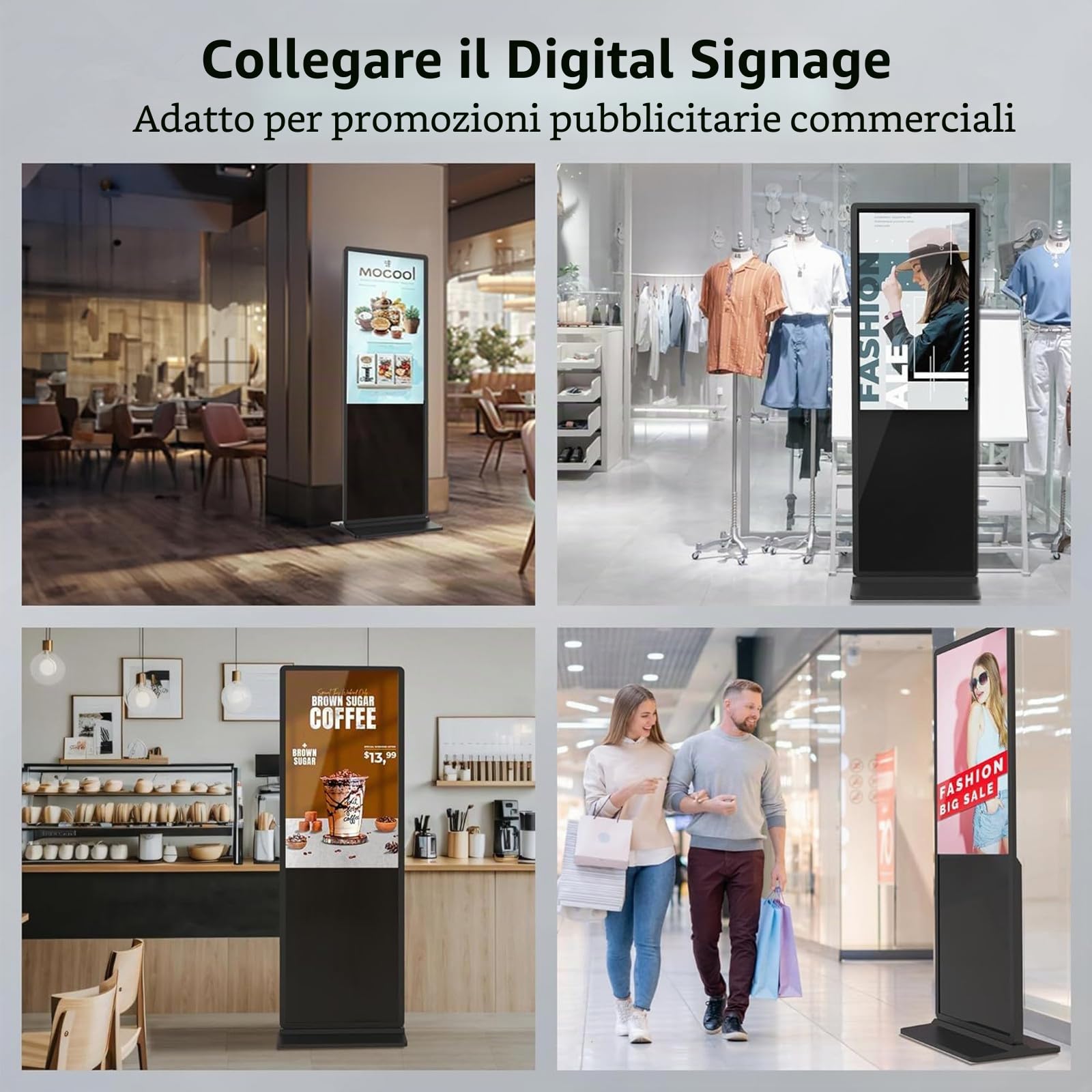 Lettore multimediale digitale HD 4K, lettore video MP4 TV per unità USB/scheda Micro SD, segnaletica digitale, riproduzione automatica, H.265/HEVC, uscita ottica/HDMI/AV, grigio