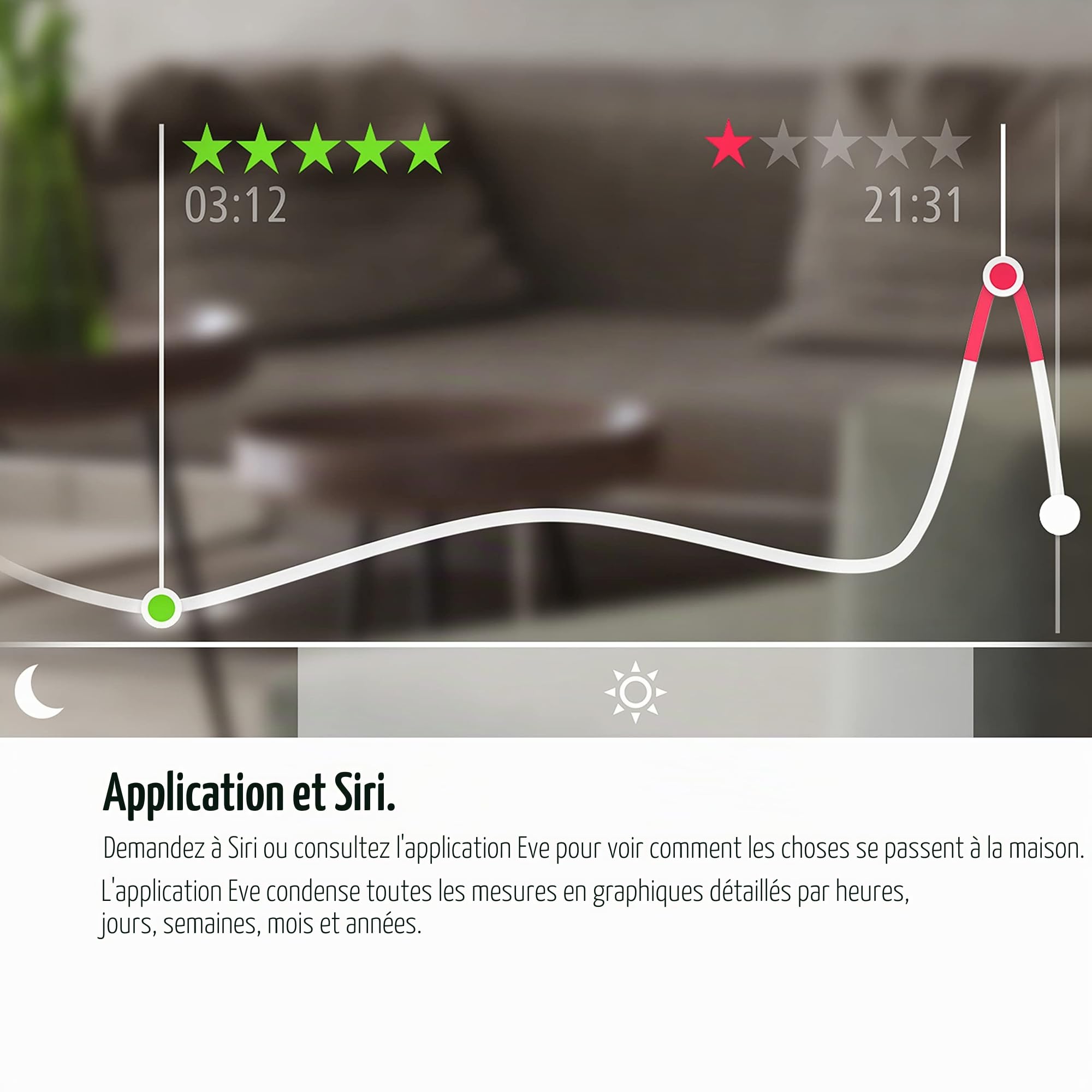 Eve Pièce : capteur de qualité de l'air pour surveiller la qualité de l'air (COV), la température et l'humidité, technologie Apple HomeKit, Bluetooth, filetage