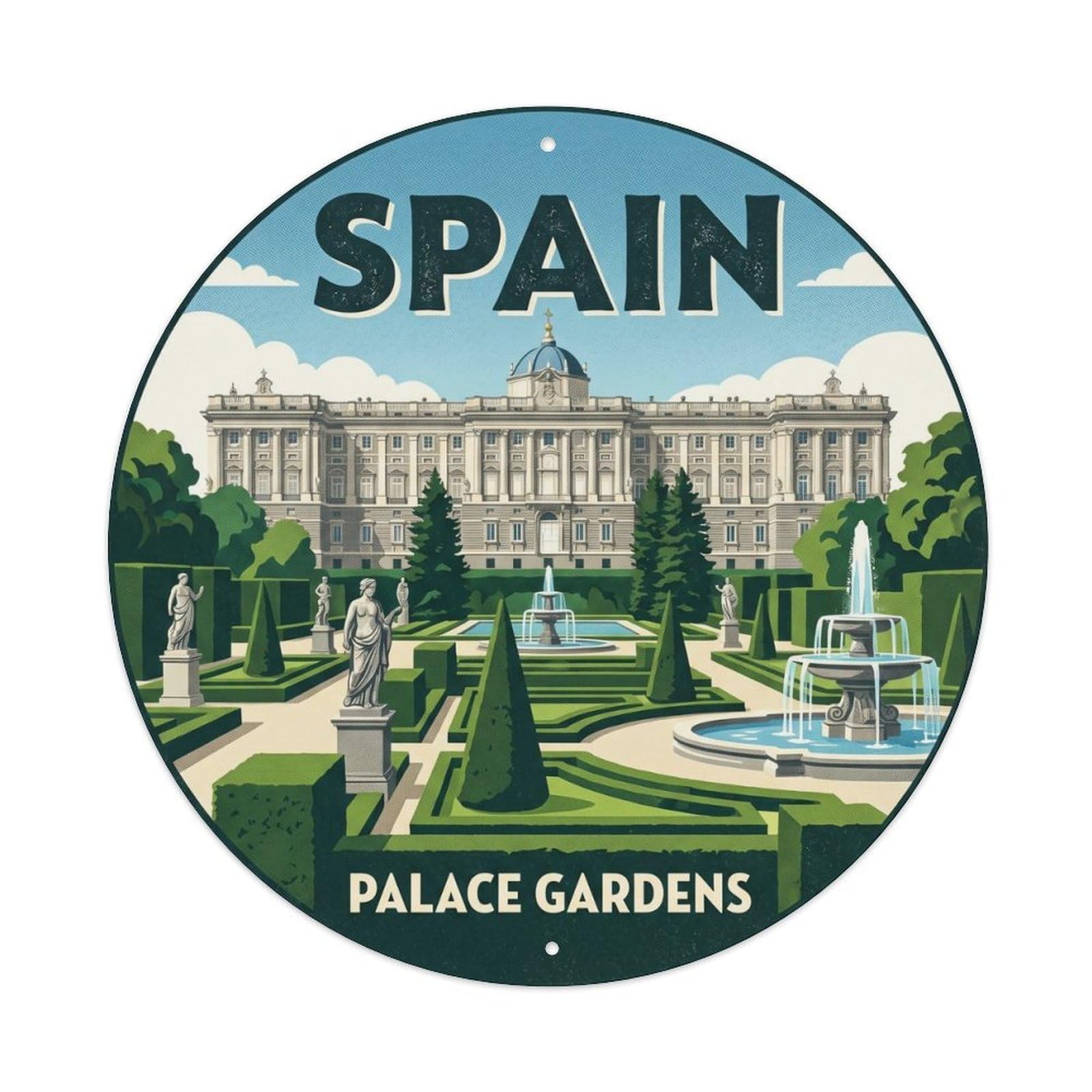 Madrid Royal Palace Gardens Spain Landmark Travel Metal Tin Sign