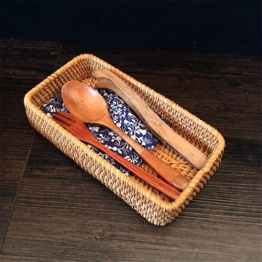 Bandeja Rectangular, Bandeja de ratán, Bandejas for Servir de ratán Tejido (Paquete de 3), Color Natural, Varios tamaños