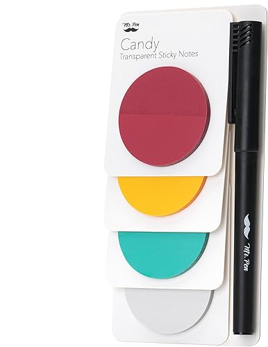 Miniatura 8 de Mr. Pen - Notas adhesivas transparentes, 200 unidades, colores caramelo, notas adhesivas redondas translúcidas, pestañas adhesivas adhesivas, notas
