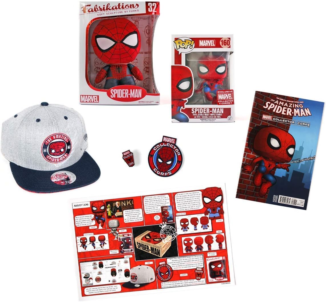 Funko Marvel Spider-Man Collector Corps Box (Spider-Man POP! #160 Vinyl Bobble-Head, Fabrikations #32 Plush Figure, #016 Variant Edition Comic + and More!)