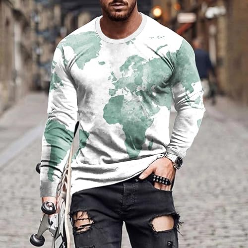 Miniatura 2 de Camisetas de manga larga con estampado de mapa del mundo en 3D para hombre, camisetas gráficas de la Tierra, camisetas de moda para otoño, regalos