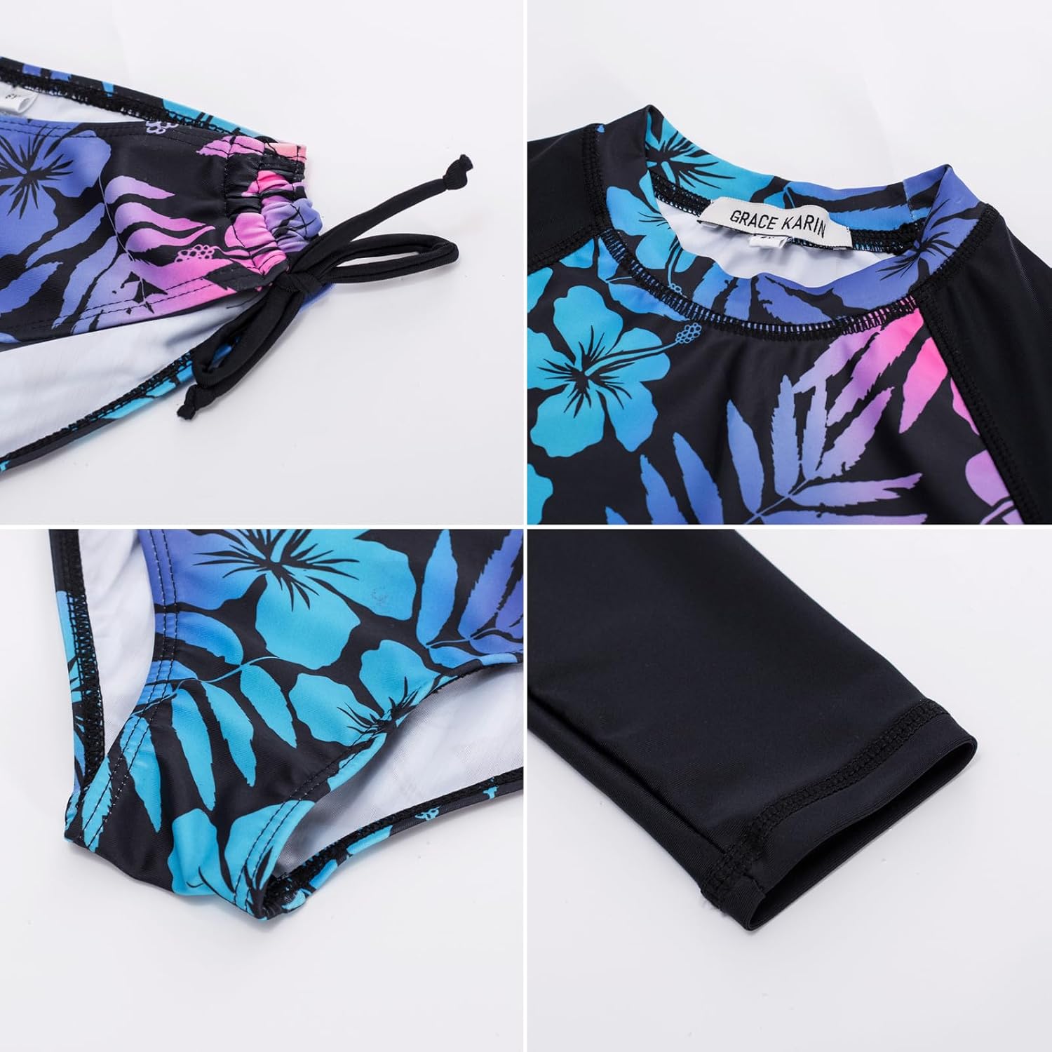 GRACE KARIN Girls Swimsuit Tankini Set Rash Guard Long Sleeve Swimsuit 4 Piece Bathing Suit Swimwear 5-14Y - Image 6