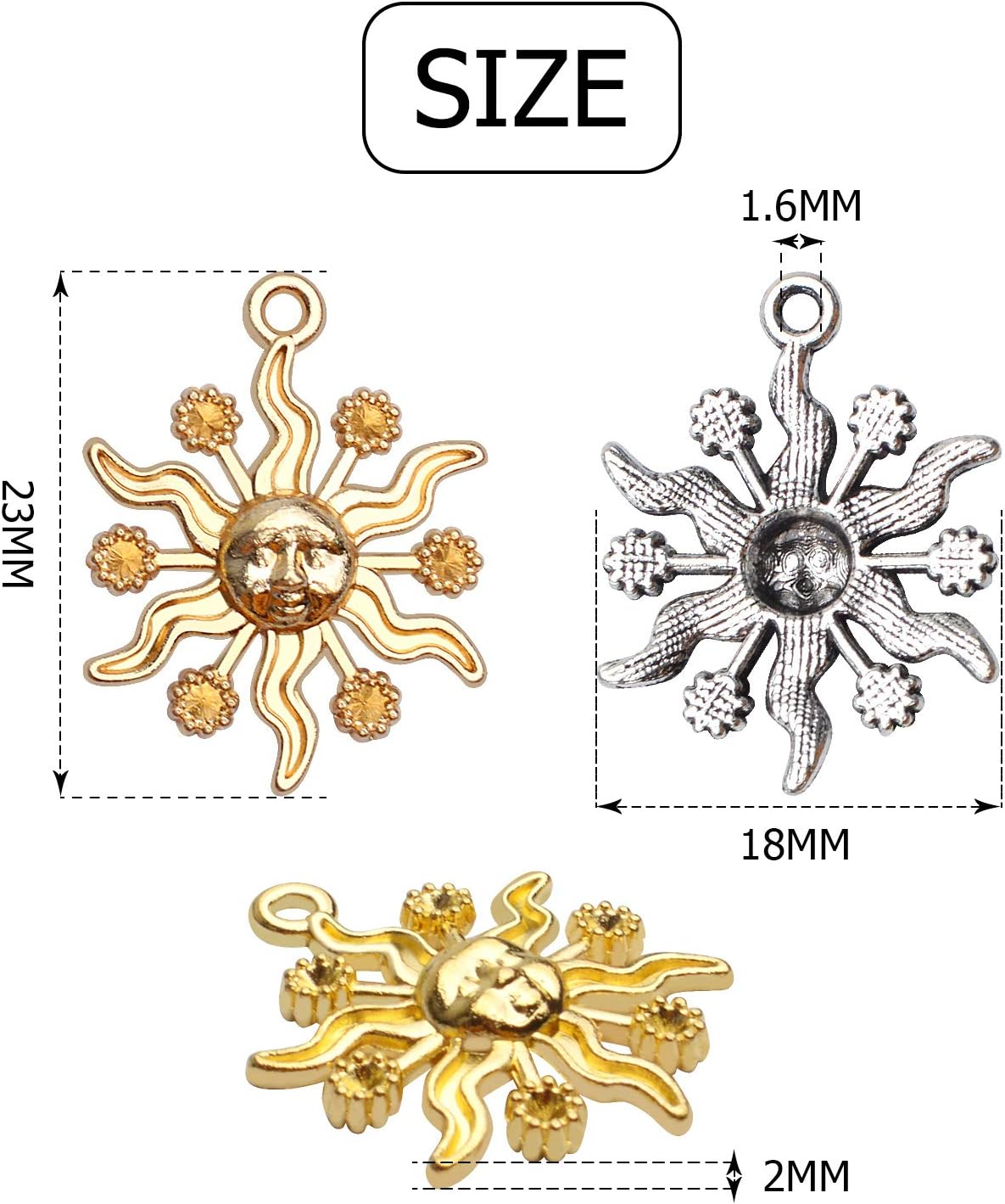 40pcs 23mm Alloy Celestial Sun Charms Tibetan Sun Smile Charm Jewelry Charms Pendants for DIY Earring Necklace Jewelry Findings Making Accessory - Image 3
