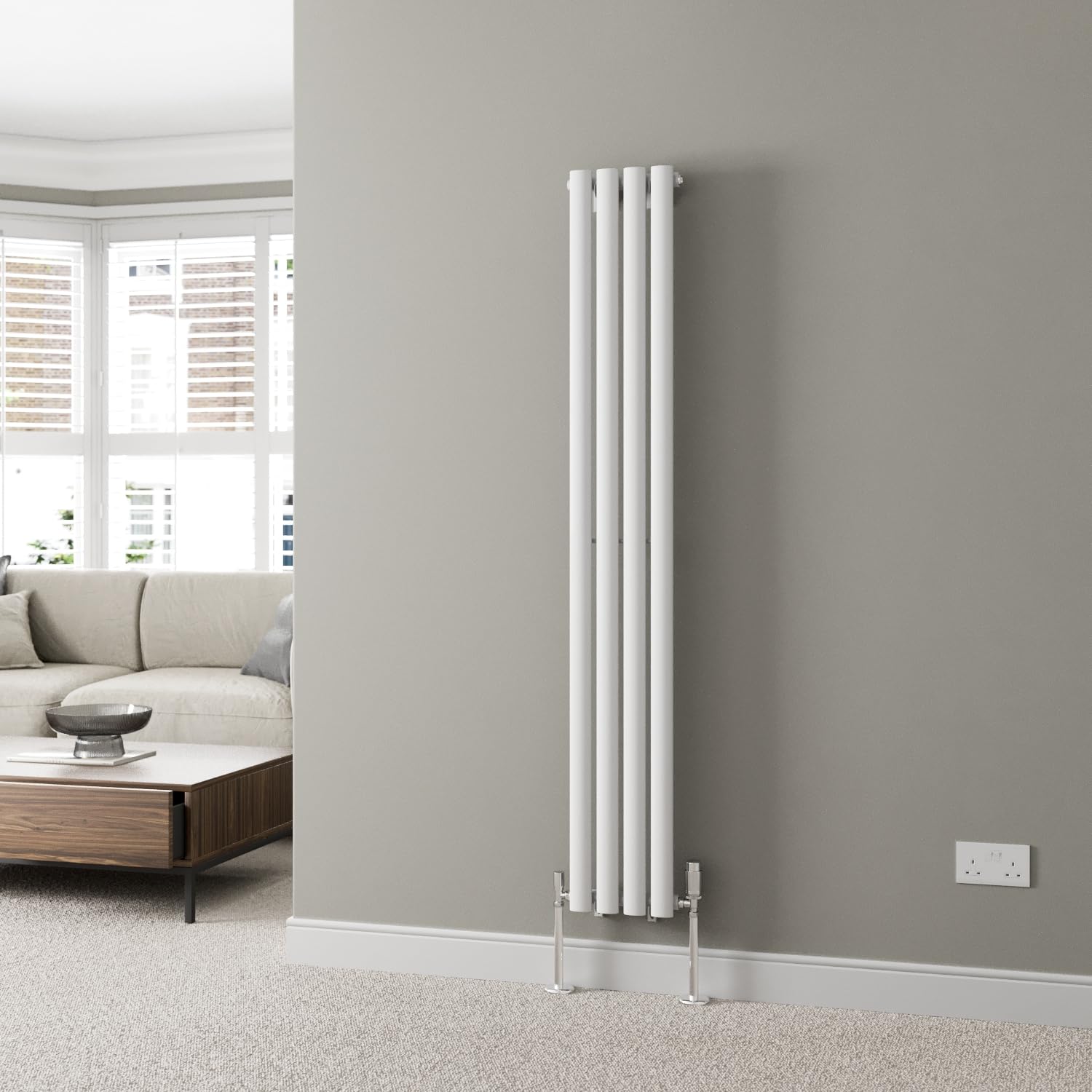 Duratherm White Duratherm® 1600 X 240Mm Vertical Designer Radiator Single Column Oval Tube Modern Central Heating Panel Bathroom Radiators