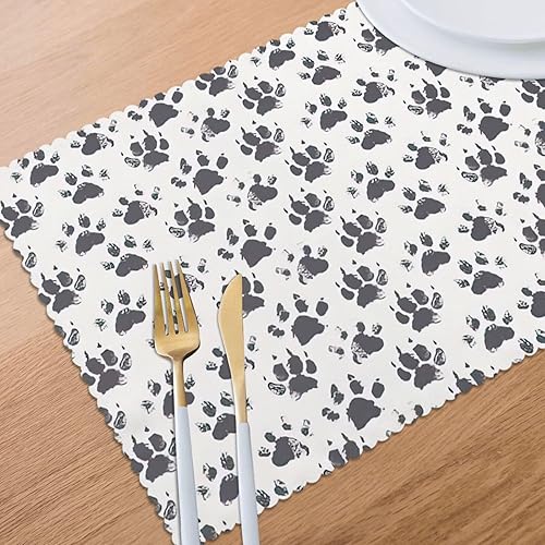 Miniatura 8 de Elightvap Juego de 6 manteles individuales con diseño de patas de perro, con impresión de tinta negra, manteles individuales lavables para cocina,