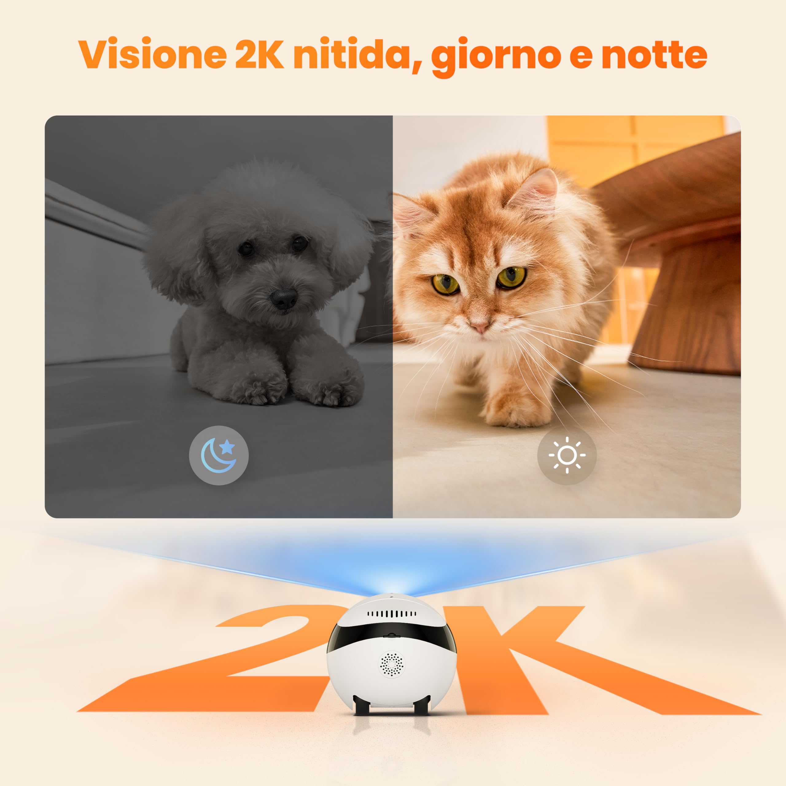 Enabot EBO FamilyBot - Mini robot domestico con fotocamera 2K, videotelefonia bidirezionale, visione notturna, stazione di ricarica automatica, per famiglia e animali domestici, collegata tramite app