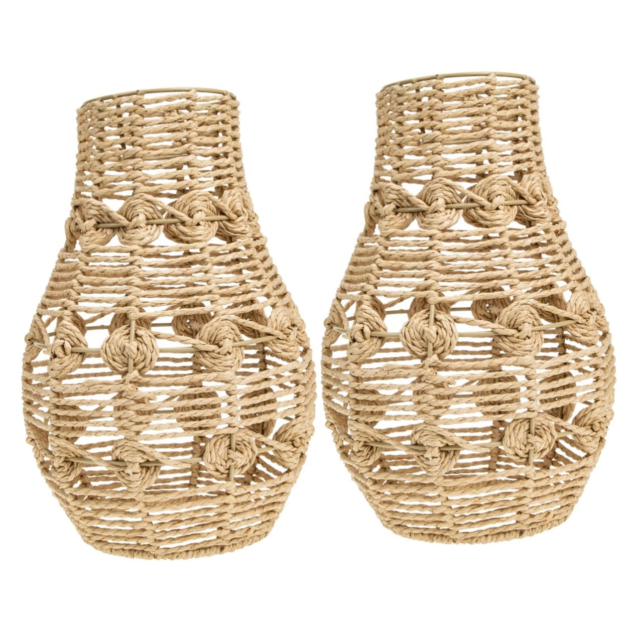 HEMOTON 2pcs Paper Rope Lampshade Khaki Bed Room Decor Hanging Light Cover Lampshade Decor Rattan Ceiling Light Fixture Table Lamp Shades Pendant Lampshade Black and White Decor Basket