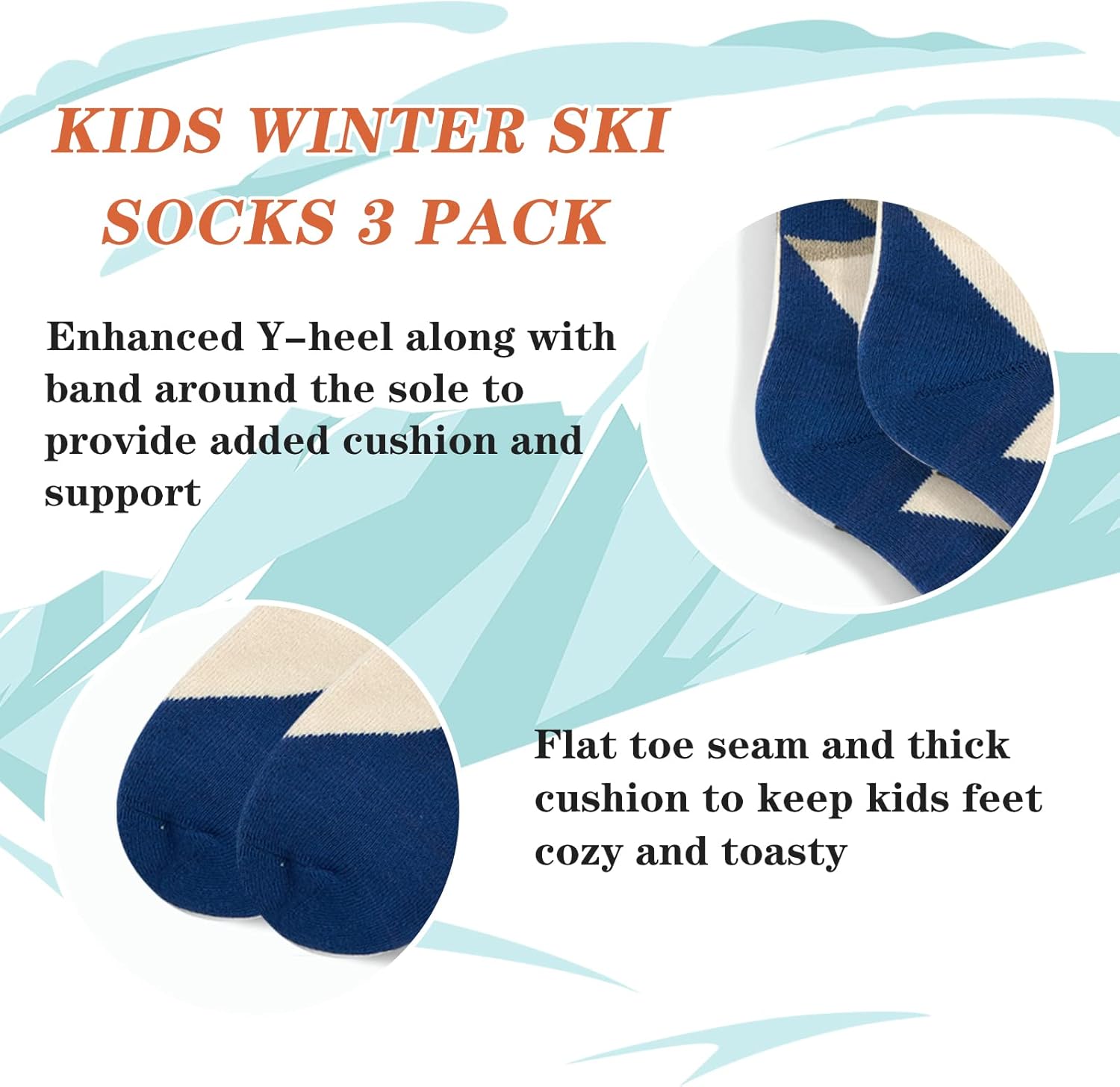 Ski Socks Kids Boys Winter Warm Snowboarding Socks for Boys Girls Thick Thermal Skating Socks 3 Pack - Image 4