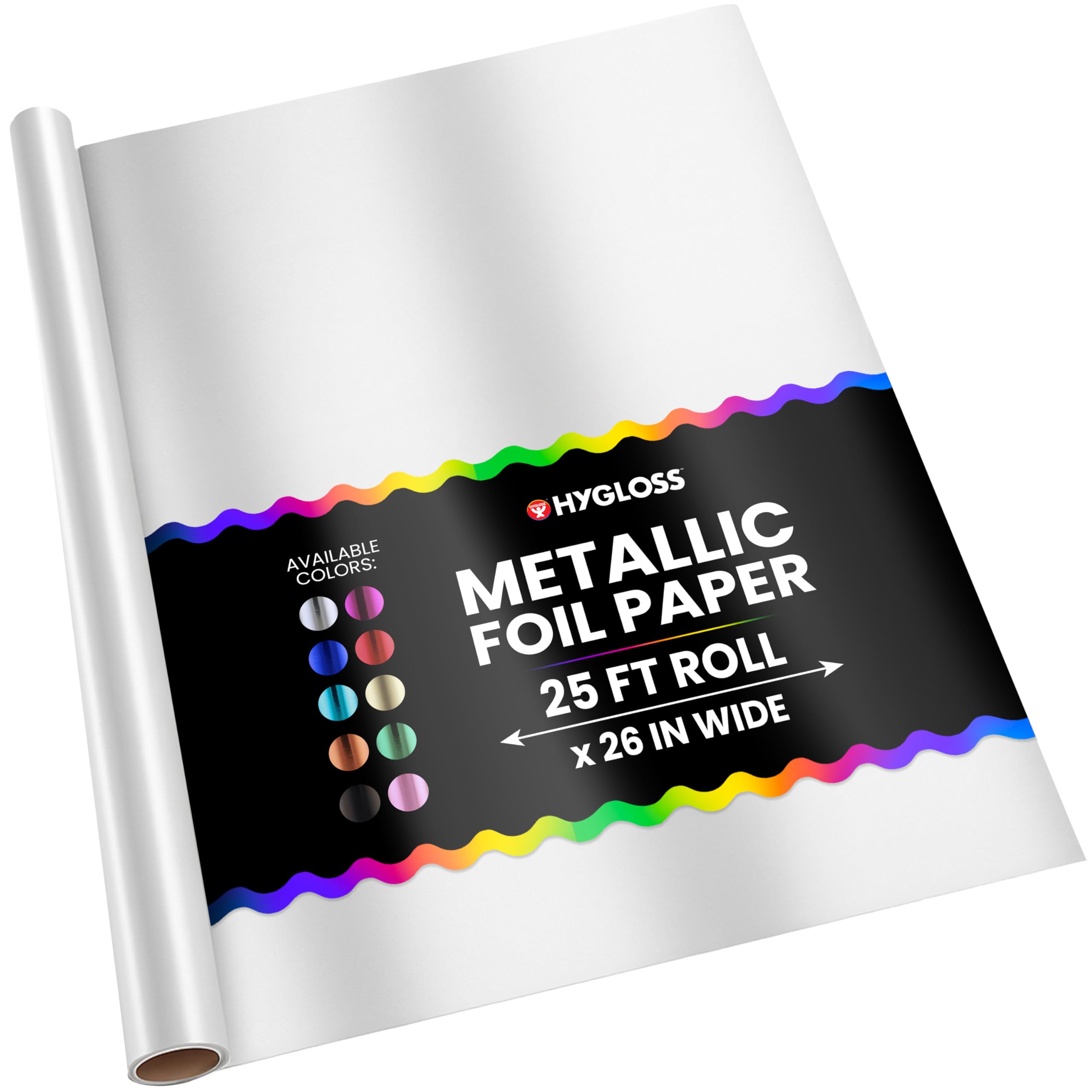 hygloss metallic wrapping paper roll - 26" x 25 ft (54 sq. ft) matte silver - shiny metallic foil paper for arts, crafts, holiday & christmas gift wrapping