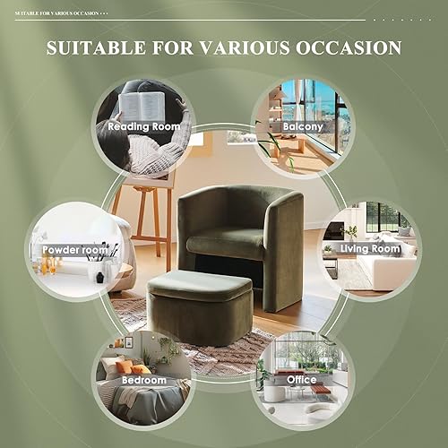 Miniatura 5 de Mid-Century - Silla de terciopelo para sala de estar con otomana de almacenamiento, sillas decorativas que ahorran espacio para dormitorio, espacios