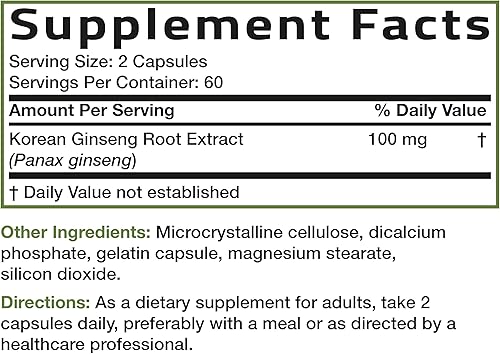 Miniatura 6 de Bronson Korean Panax Ginseng Supports Energy, Endurance & Vitality + Memory and Mental Performance, 120 Capsules