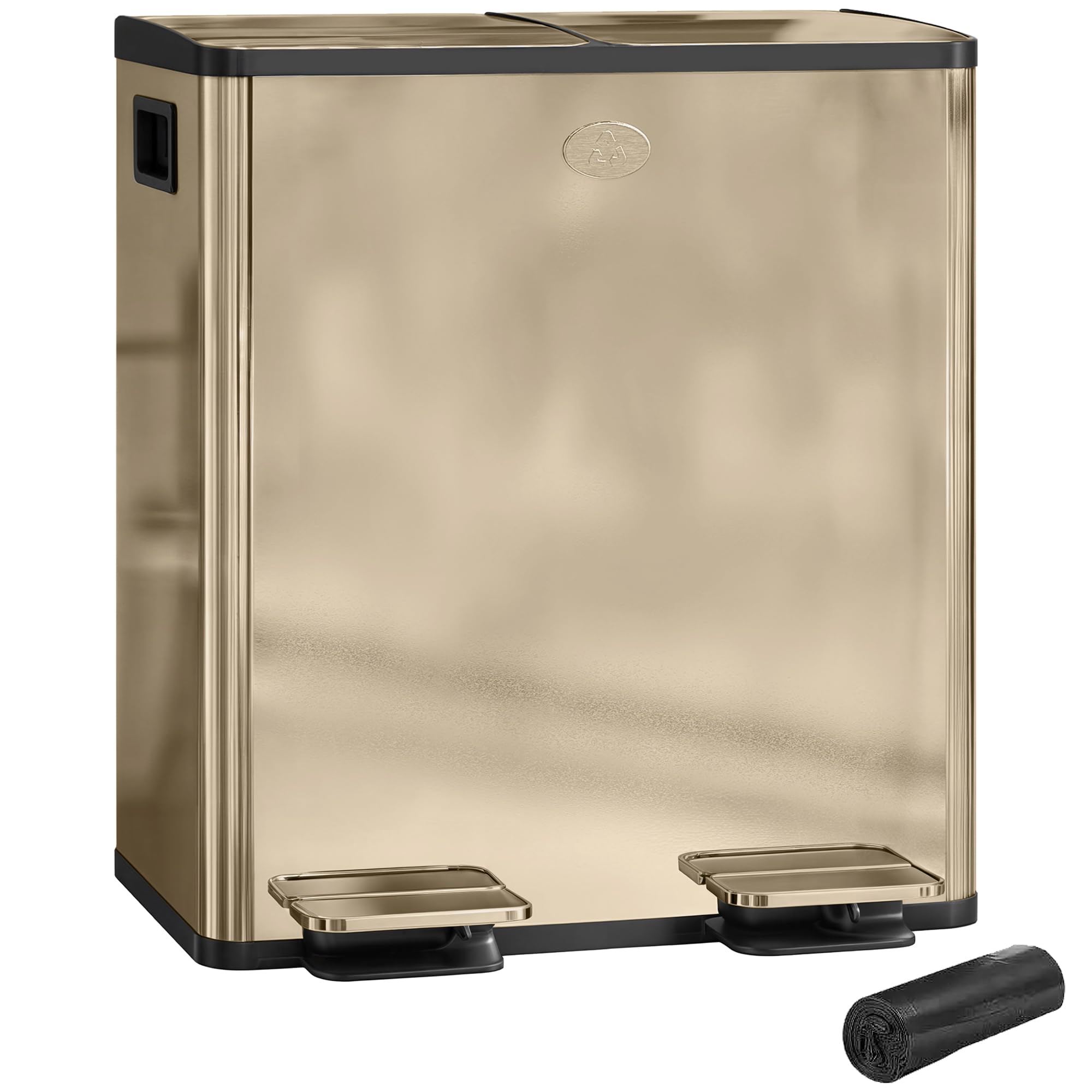 Homcom Gold 2 X 20L Dual Kitchen Bin Pedal Bin For Recycling & Waste In