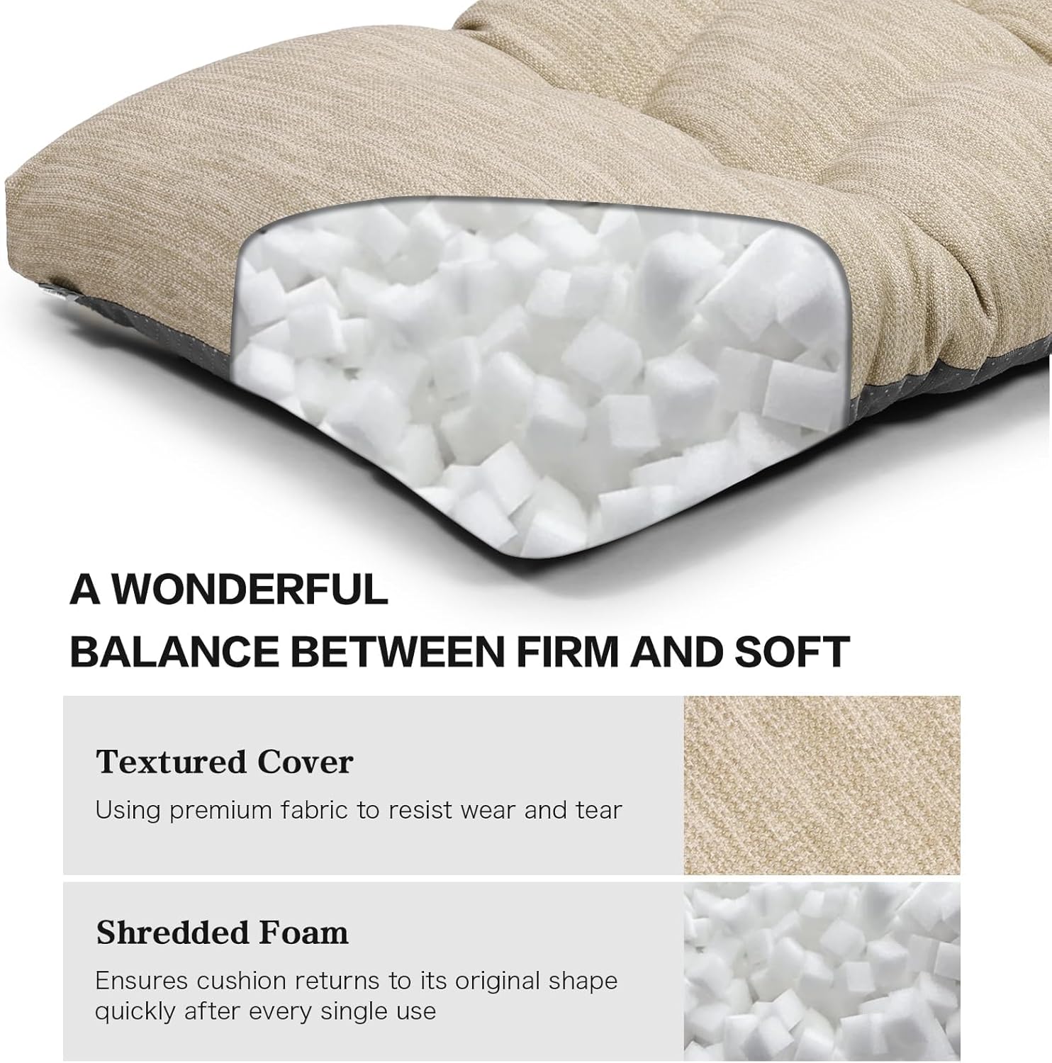 baibu 36 Inch Classic Solid Color Bench Cushion with Ties, Super Soft Indoor Outdoor Rectangle Bench Seat Cushion Standard Size Foam Pad with Non-Slip Bottom - One Pad Only (Beige, 36x15x3in)