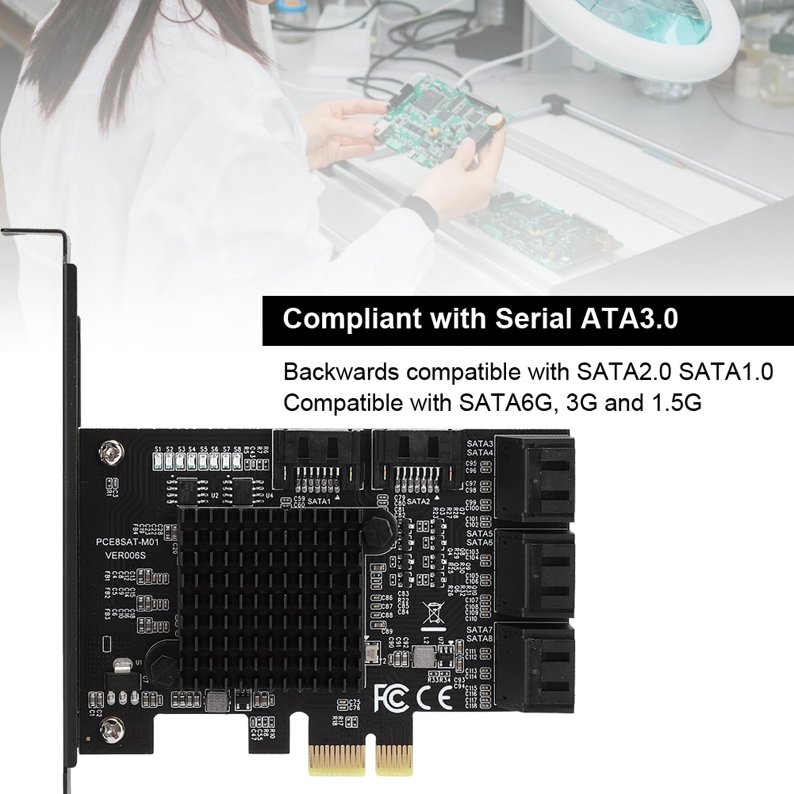 Karta rozszerzeń Culnflun PCI-E na SATA 3.0, 8-portowy adapter kontrolera interfejsu SATA3.0, karta konwertera PCIe 2 SATA do dysków twardych do komputerów stacjonarnych