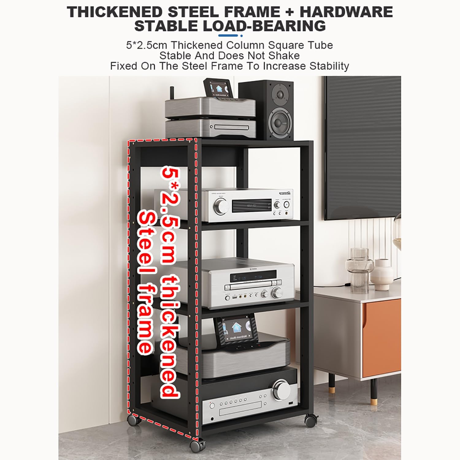 Generico Supporto per videocassette in Stile Moderno di metà secolo - Supporto multimediale per Console di Gioco, Stereo, Dvd - Torre angolare per Soggiorno e configurazione di Registrazione per Vide