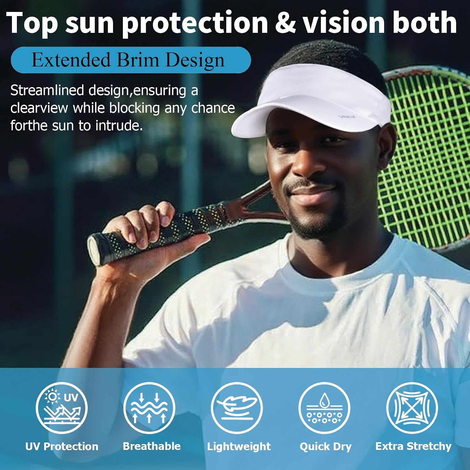 Sun Hats for Men: Cooling Fabric Sunvisor UV Protection Eyewear Slots Sports Hat for Tennis Pickleball Golf Running
