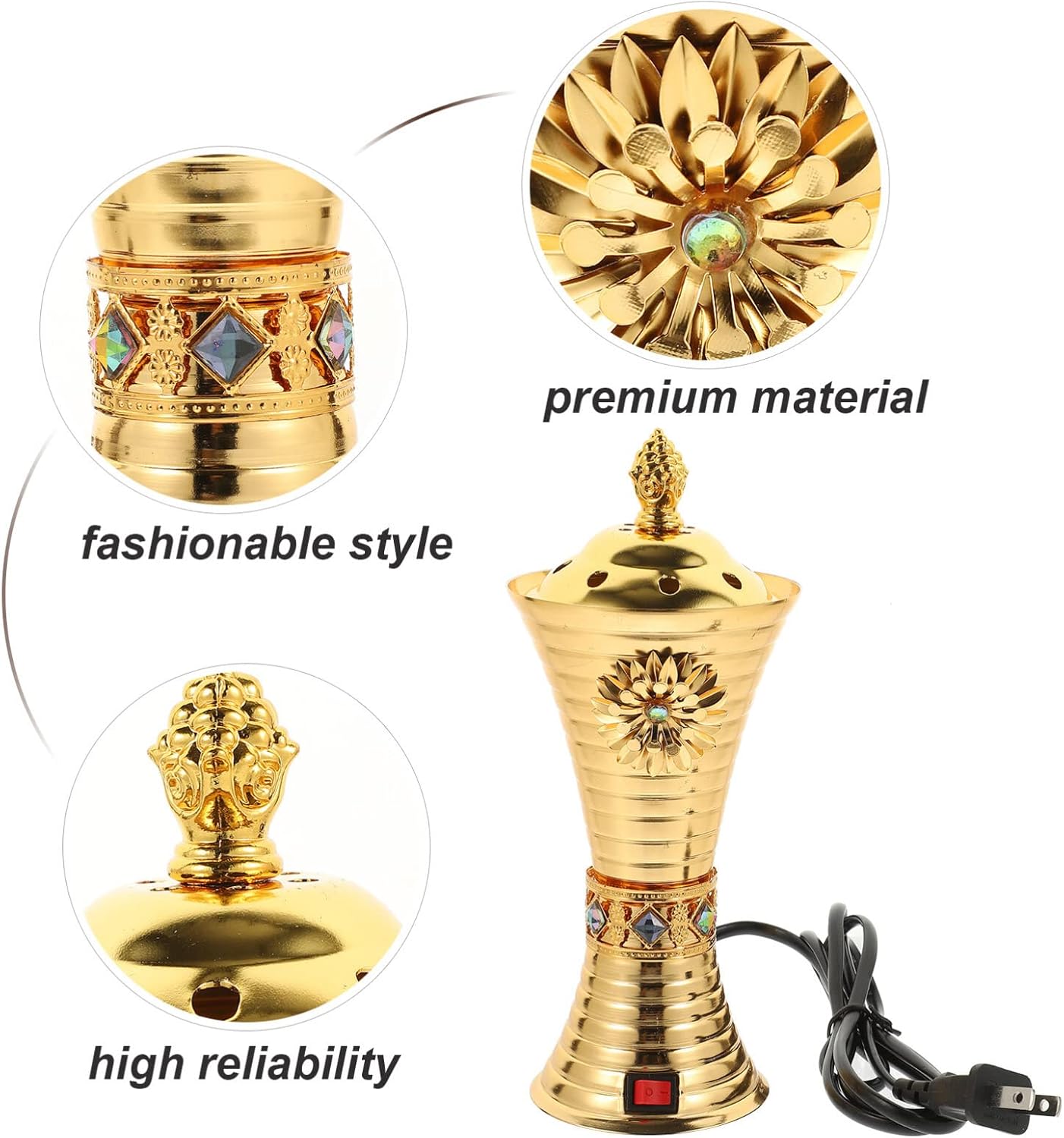 EXCEART Electric Incense Burner 8.26 Inch Metal Censer for Home Aromatherapy Spa Relaxation Decorative Incense Holder with Us Plug