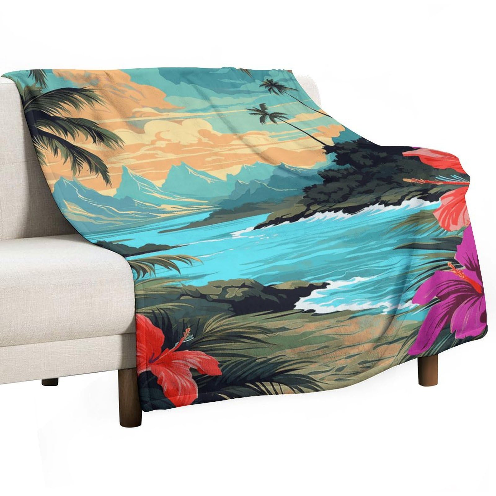 Couverture pour lit et canapé Hello Hawaï contre les nuits fraîches