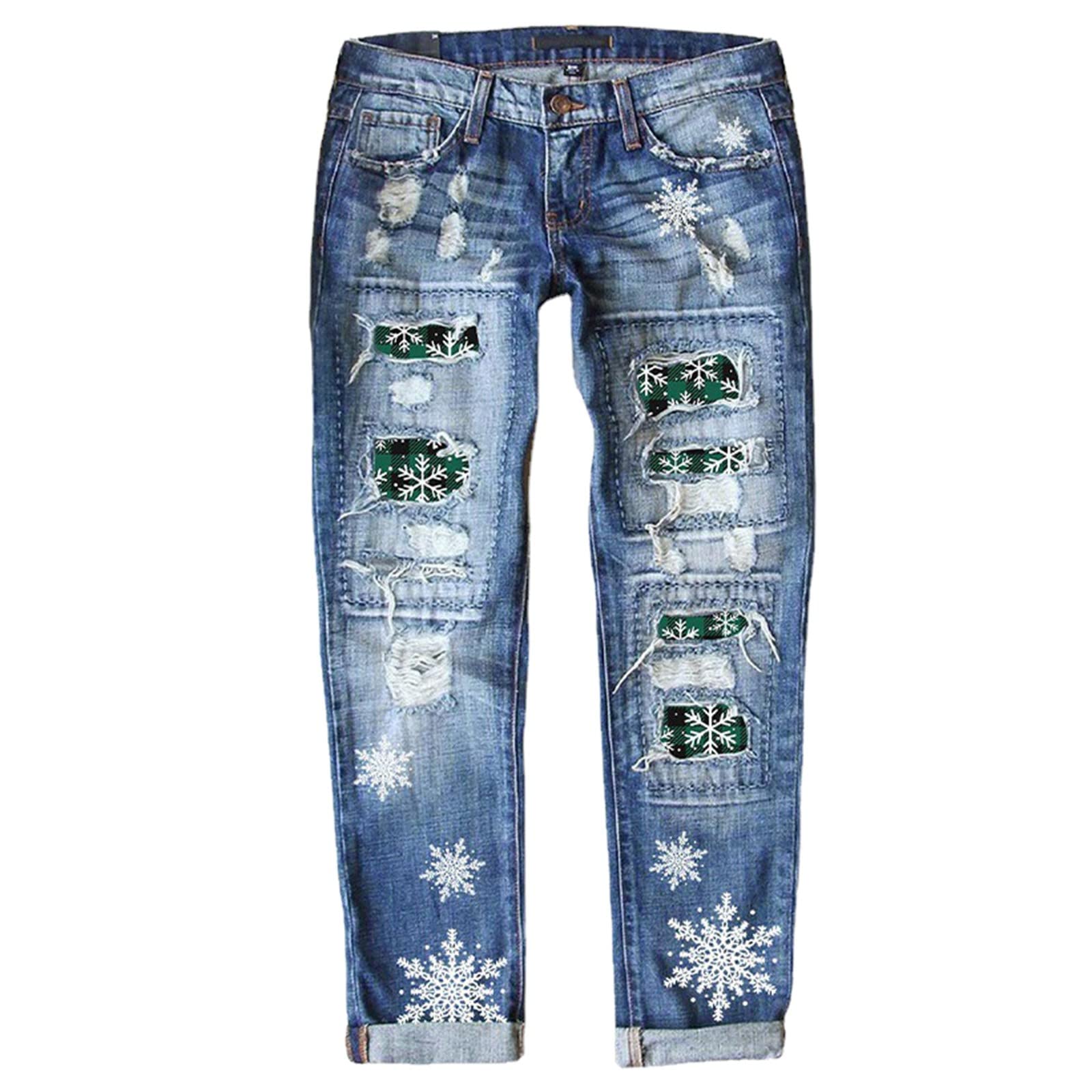 Jean extensible déchiré pour femme taille 14 avec patchwork sapin - 6