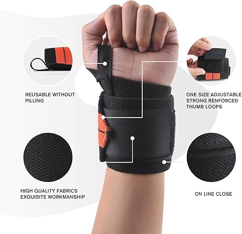 Miniatura 5 de POUNDSAYA Correas de muñeca para levantamiento de pesas de 17 pulgadas, soporte de muñeca de calidad profesional con lazo para el pulgar resistente,