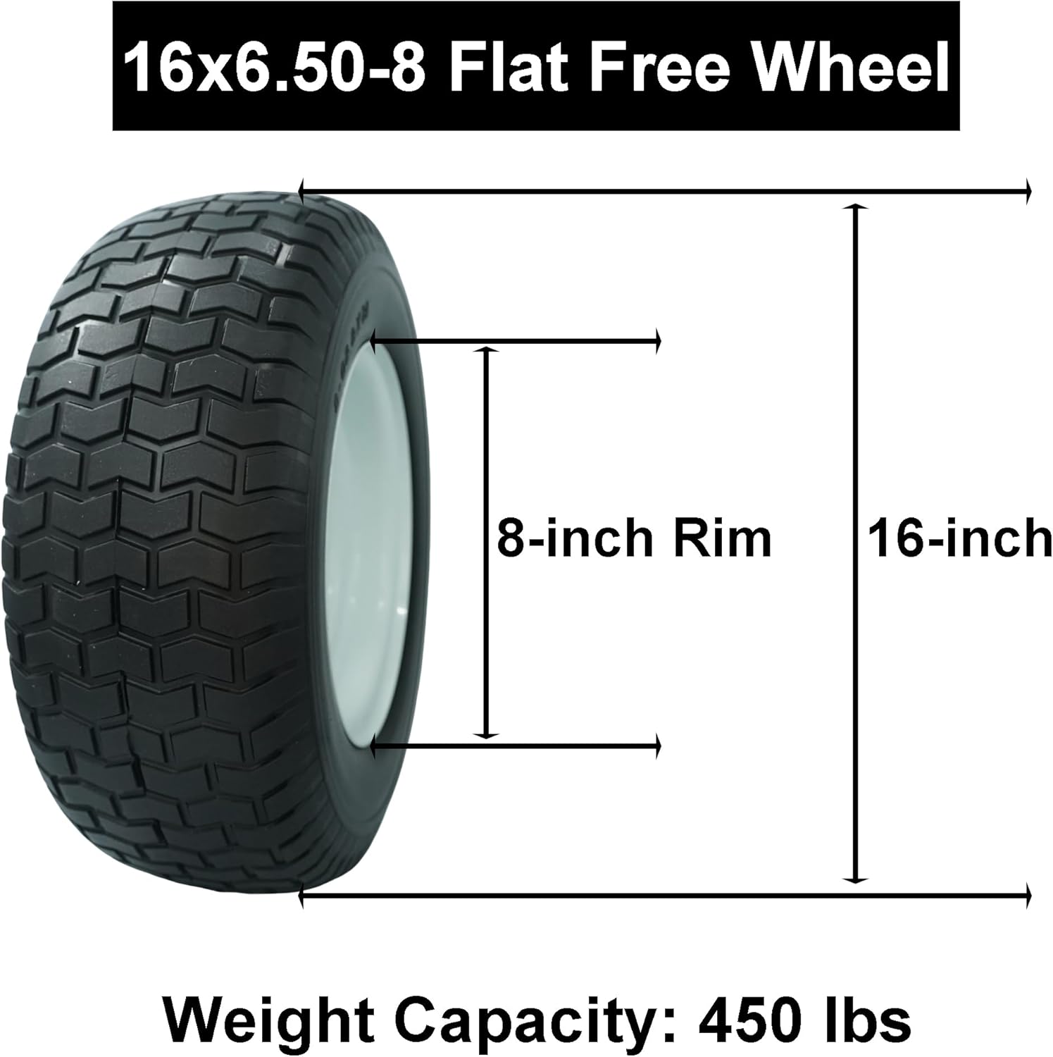 16x6.50-8 with 4 Lug Wheels, Set of 2 Flat Free 16x6.5x8 Replacement for Snapper 5-0294 Rear Engine Rider, Turf Tread Lawn Tractor Tire and 8x5.375 4 on 4 Wheel Assembly, 415 lbs Capacity