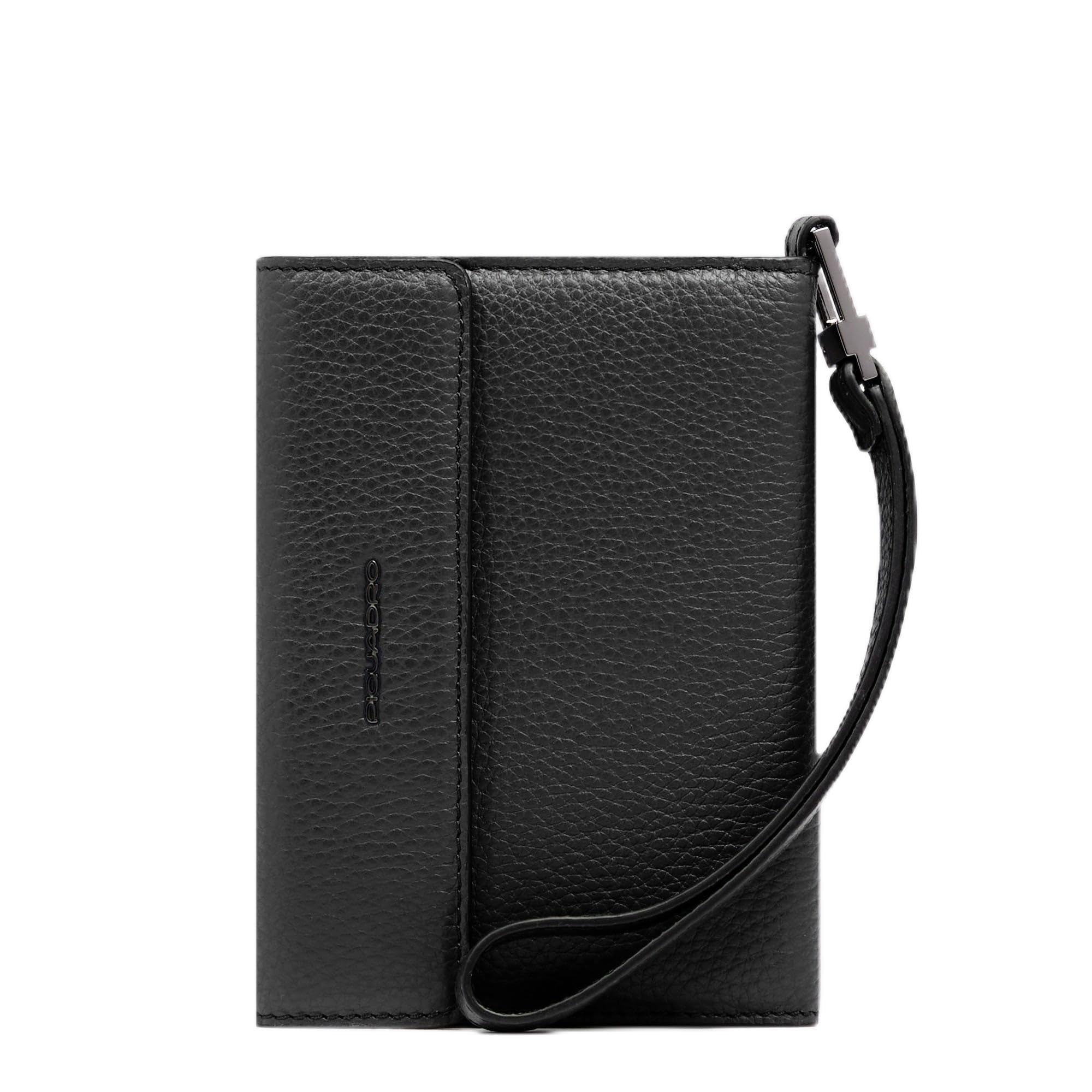 Piquadro – Portapasaportes de Cuero – 2 Compartimentos, 4 portatarjetas, protección RFID – Hombres – Negro