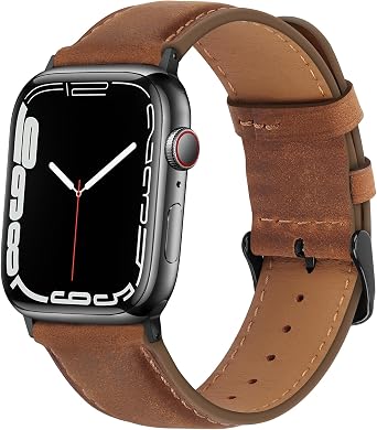 HITZEE Leather Bands Compatible with Apple Watch Band 42mm 41mm 40mm 38mm for Women Men, Genuine Leather Strap Compatible with Apple Watch SE2 SE Series 10 9 8 7 6 5 4 3 2 1, Brown