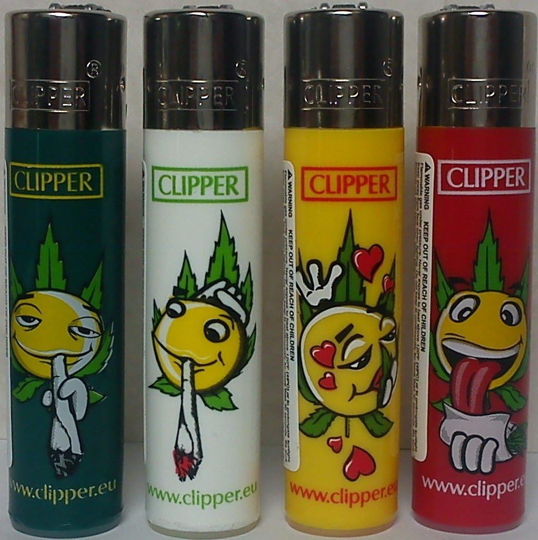 Set Of 4 New Clipper Lighters Mini Size / ROLLING & SMOKING SMILEYS